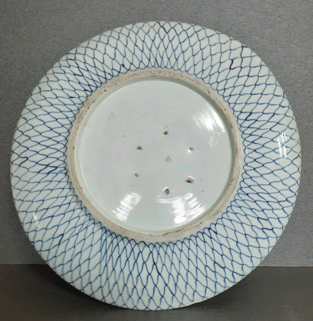 【大名品】江戸時代中期～後期　古伊万里　染付　網手文様　径40.6cm　大皿
