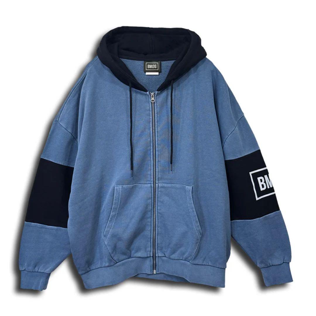 BMSGツートンジップパーカー BLUE OVERサイズ