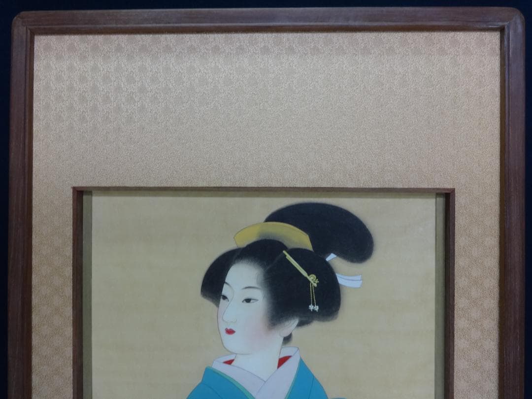 上村松園　舞子 芸者 着物美人・肉筆水彩・大型額装・日本画・ us46r
