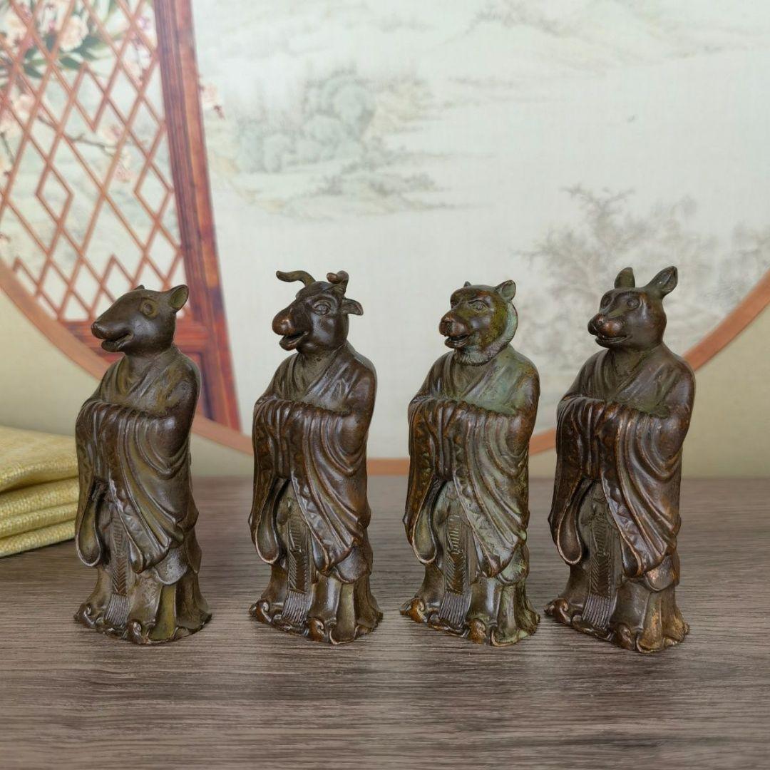 銅製 十二十二干支 茶台 玄関 博古架 装飾品 工芸品 置物