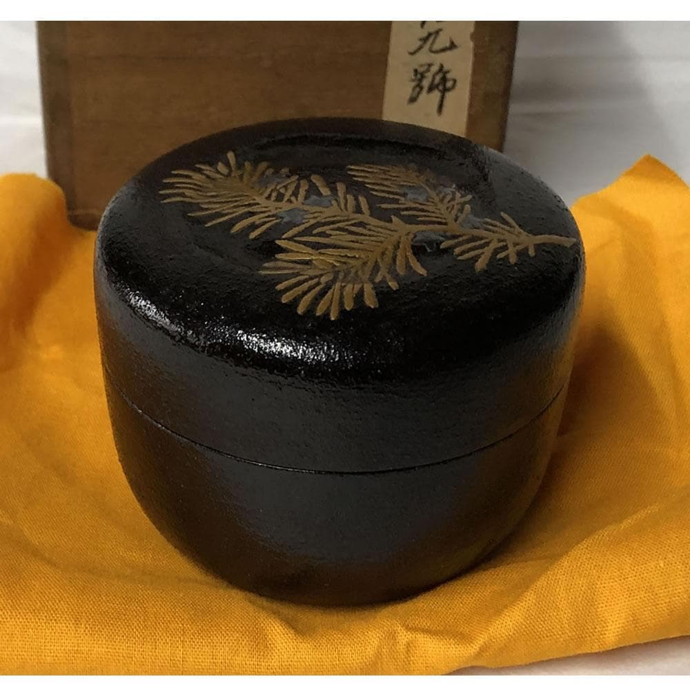 e3043 中村宗哲 松花蒔絵 竹茶器 共箱 七代 堀内家 亀叟 書付 棗
