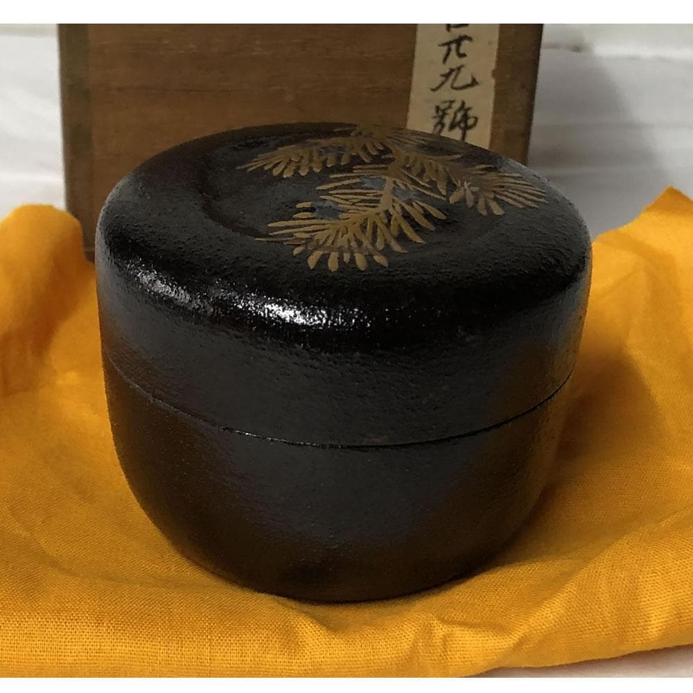 e3043 中村宗哲 松花蒔絵 竹茶器 共箱 七代 堀内家 亀叟 書付 棗