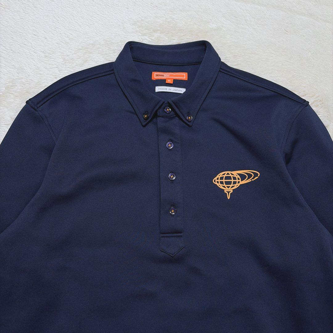 【美品】 BEAMS GOLF 長袖 ポロシャツ 裏フリース 日本製 XL 紺