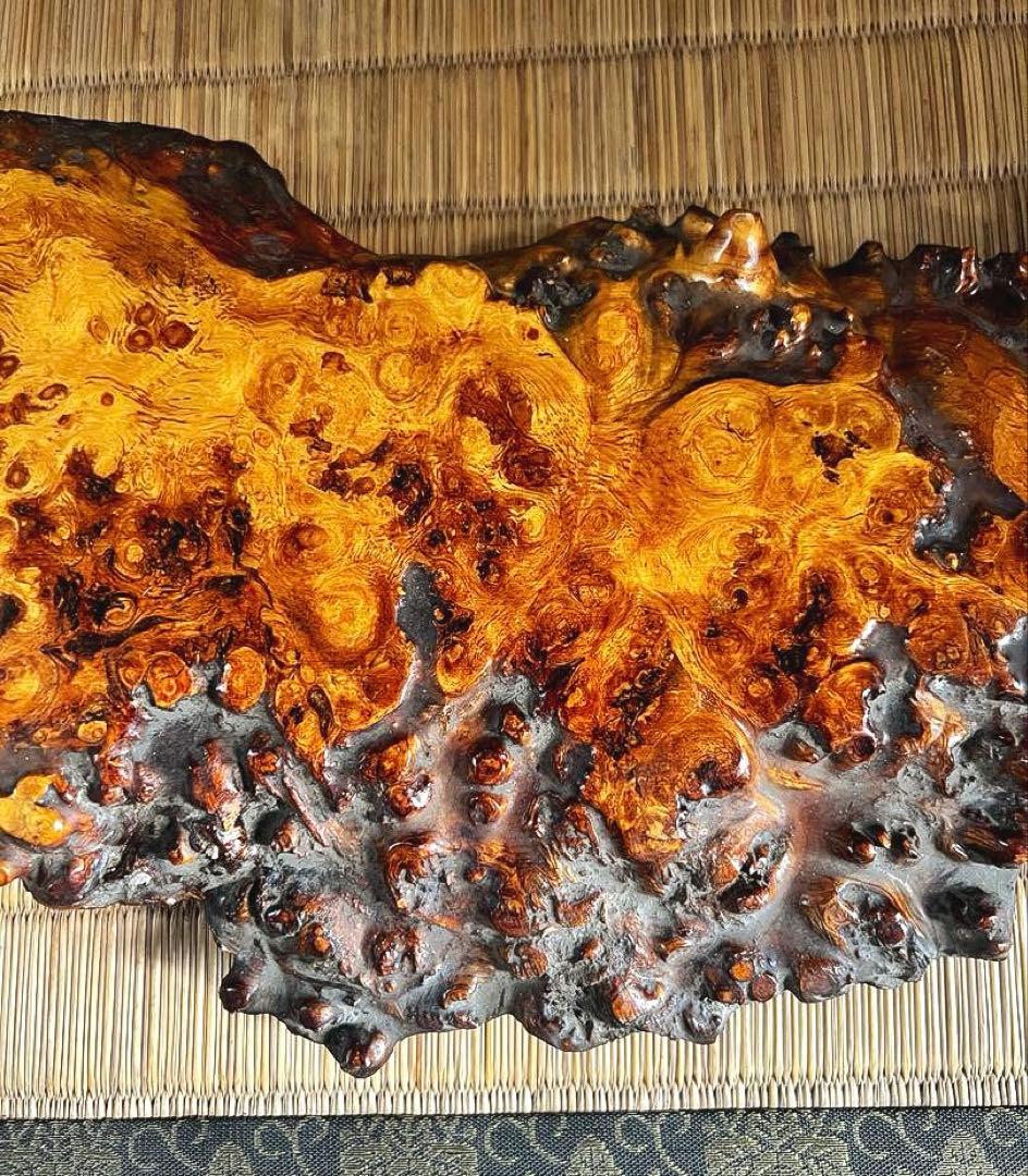天然時代木 希少 横長 奥細 花梨 玉杢 瘤 四足 花台 香台 盆栽台 50㎝