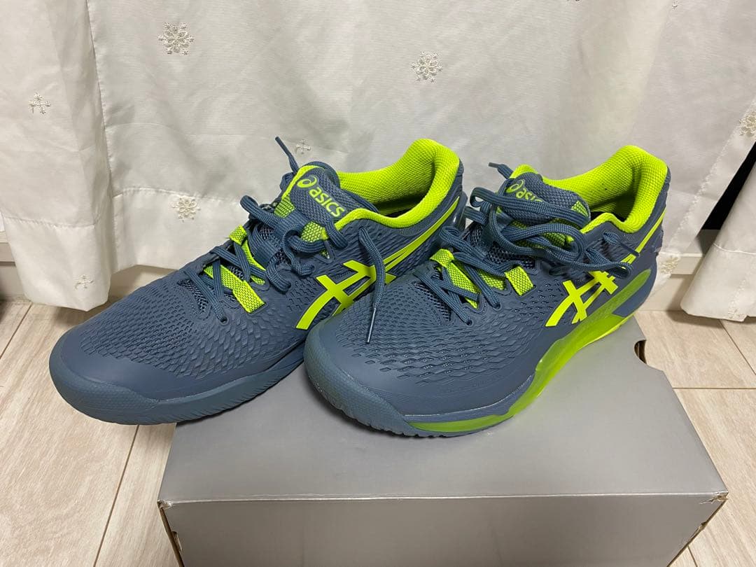 asics テニスシューズ グレー/ライム