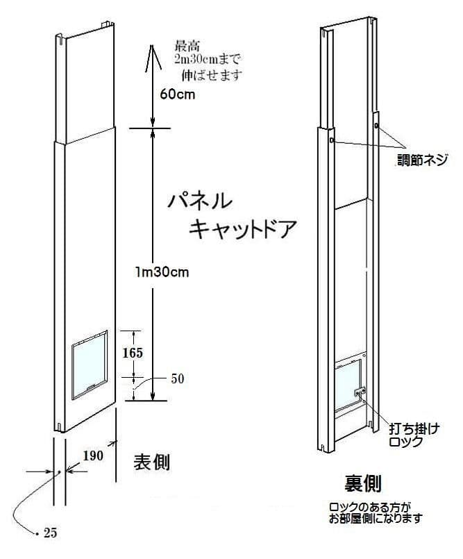 国産工事不要サッシ取付用パネルキャットドアS ホワイト 猫ドア