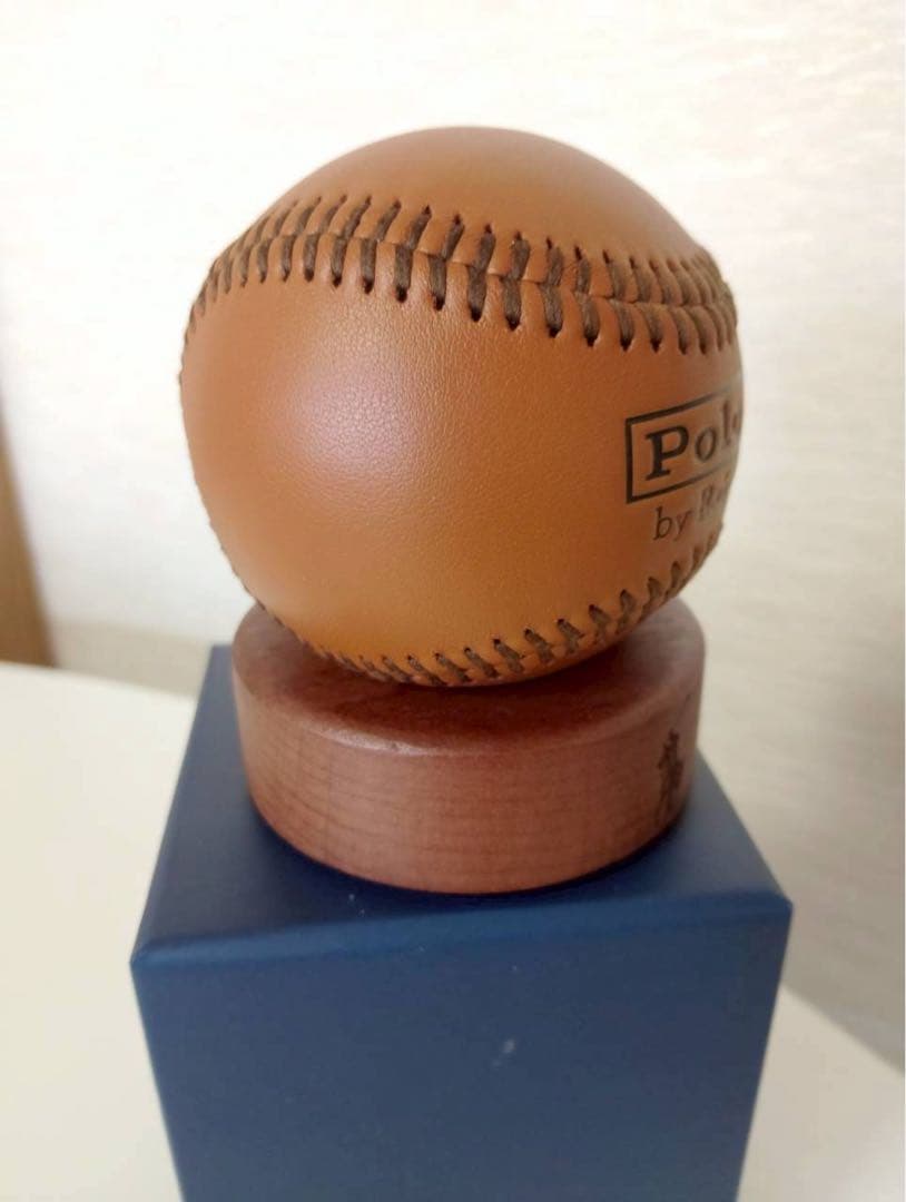 限定 【希少・箱付】ポロ ラルフローレン レザー ベースボール 置物 台座付き