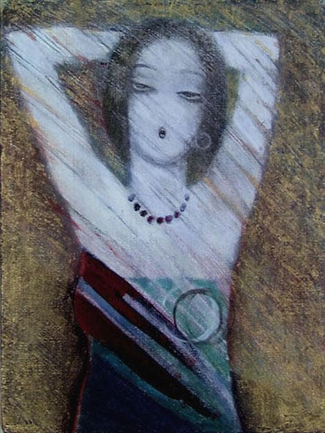 油絵 菅家令子 絵 絵画インテリア額付(青緑＋金色の枠) F3-32023 女性