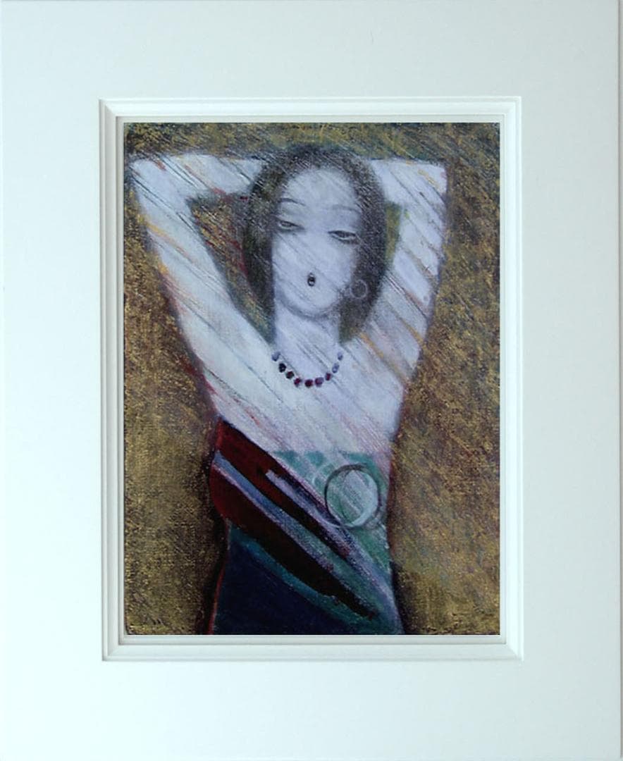 油絵 菅家令子 絵 絵画インテリア額付(青緑＋金色の枠) F3-32023 女性