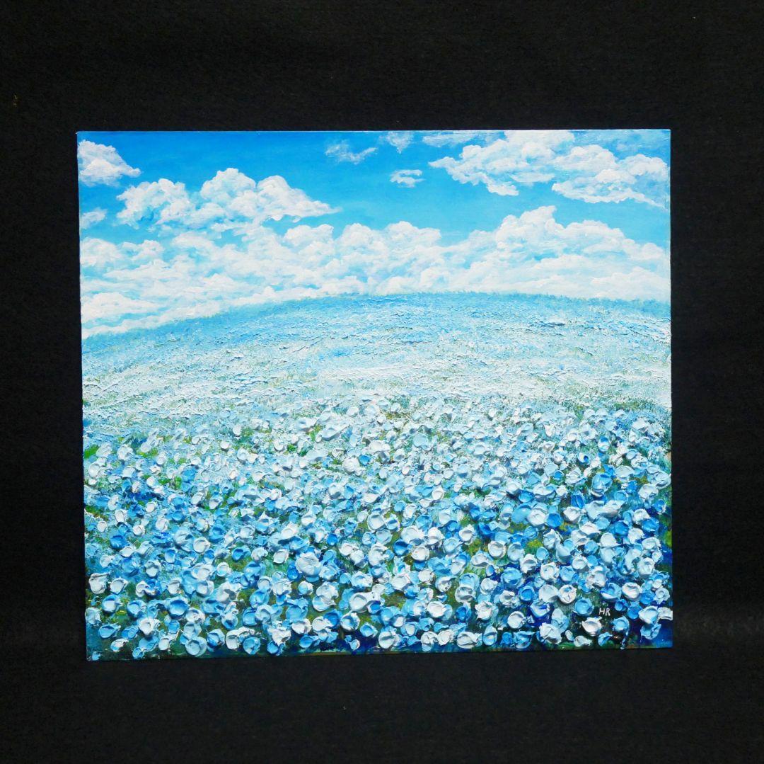油絵 油彩 油彩画 絵 絵画【空と雲の青い丘】