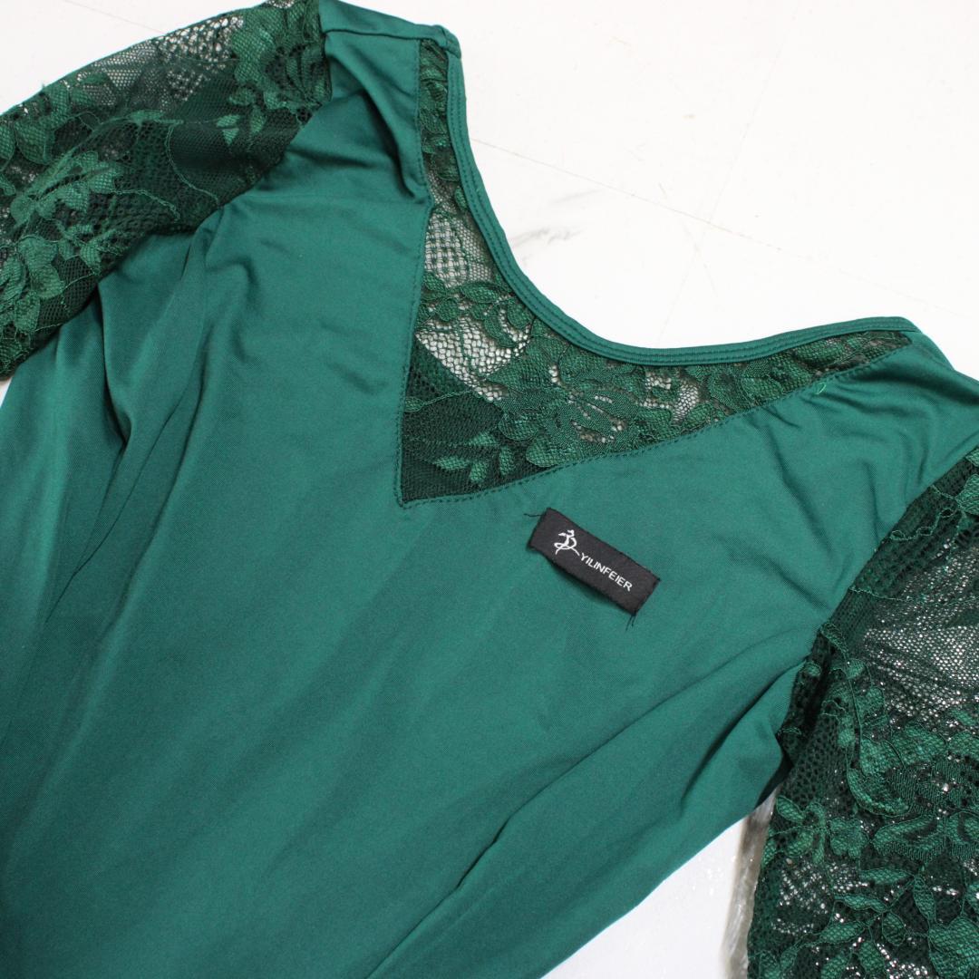 【美品 社交ダンス衣装】ワンピース ドレス グリーン 緑 YILINFEIER