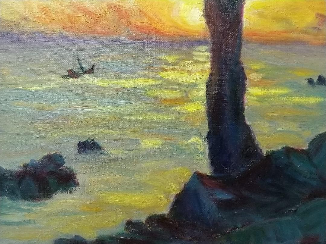 「唐桑半島の朝」油絵 F6 絵画 油彩画 風景画 アート