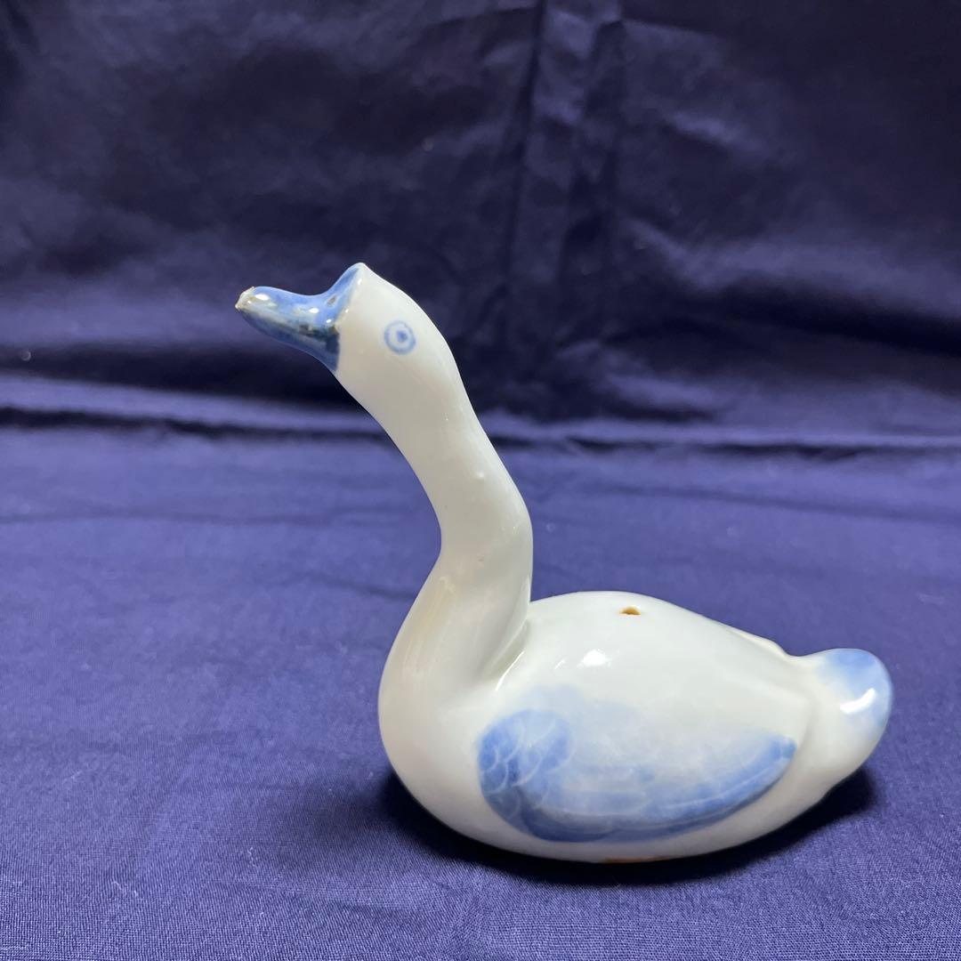 水鳥　水滴　陶器 青と白のグラデーション 約10cm