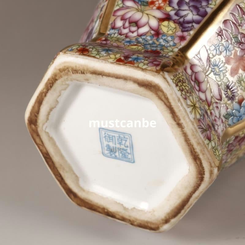 清乾隆琺瑯彩万花六方観音瓶 景徳鎮 陶磁器 装飾品 現代工芸品 美術品 置物