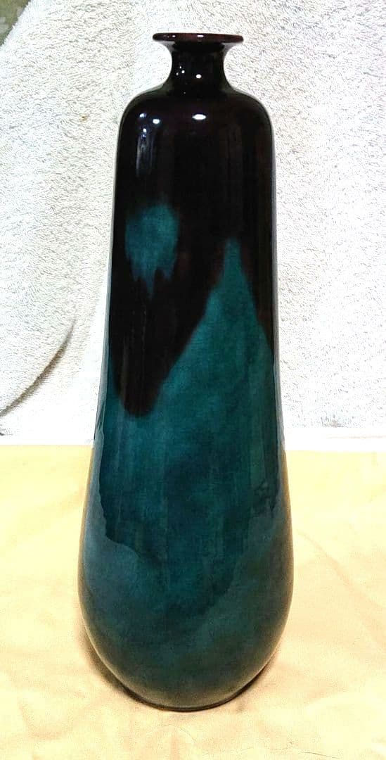 徳田八十吉花入青緑色の陶器 木箱付きA439