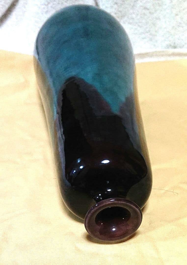 徳田八十吉花入青緑色の陶器 木箱付きA439