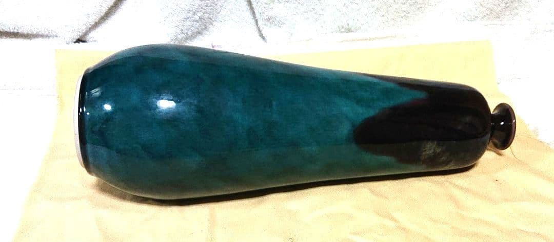 徳田八十吉花入青緑色の陶器 木箱付きA439