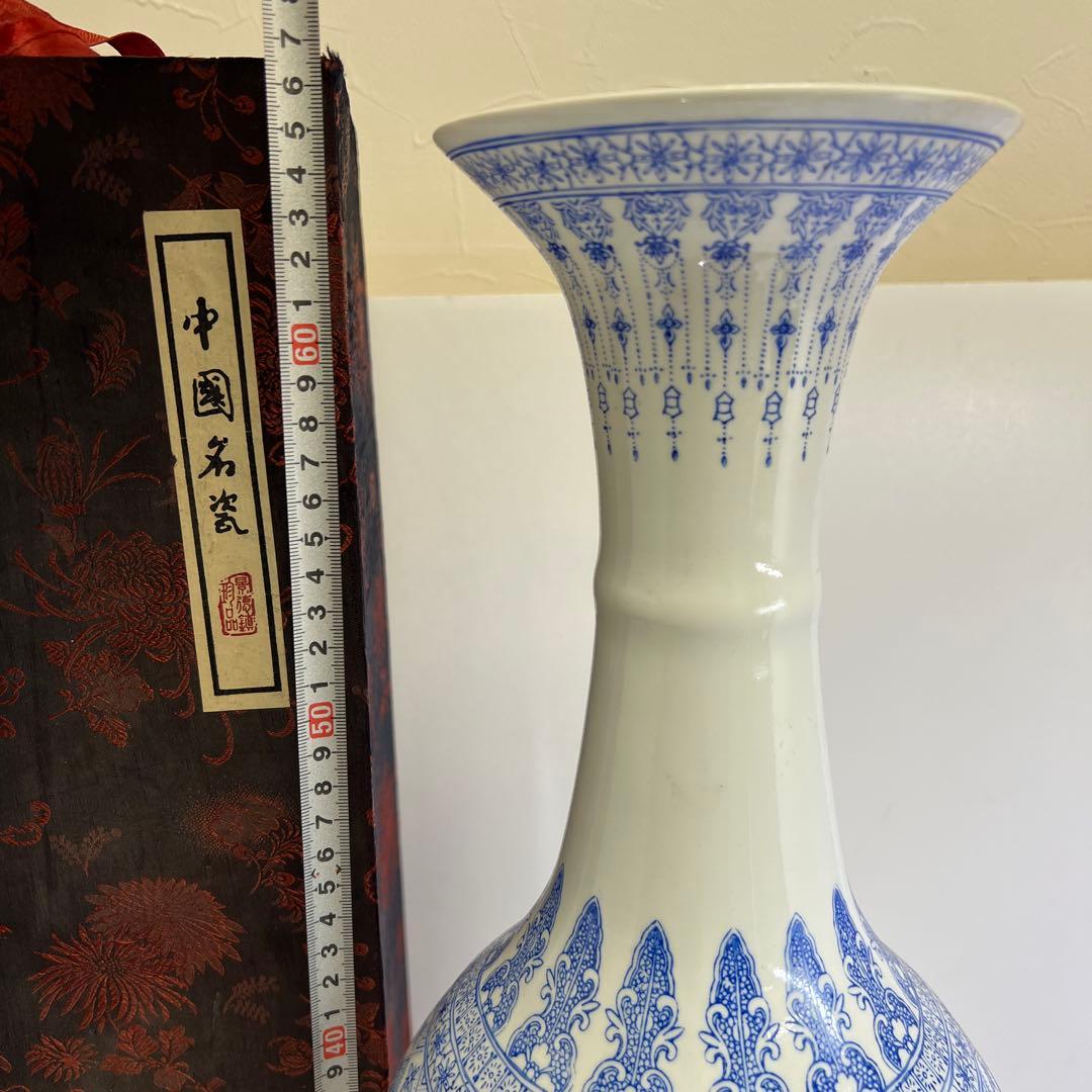 中国景徳鎮　薄胎　大花瓶　箱付　高さ約65㎝　東Y8-0128☆2Fタサオ