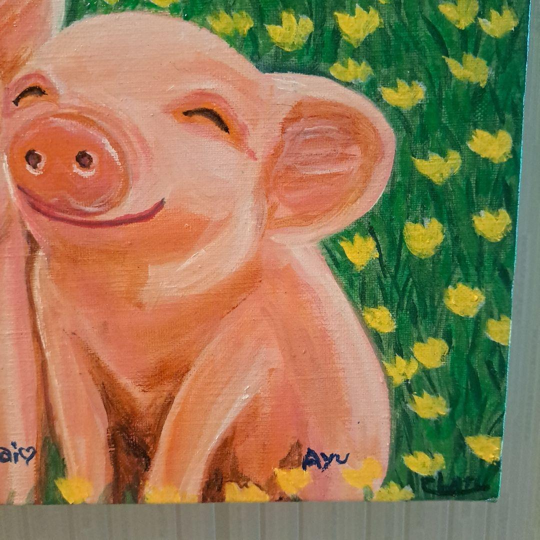 キャンバス油絵 　AP♡ 　笑ってる仲良しこぶたたち