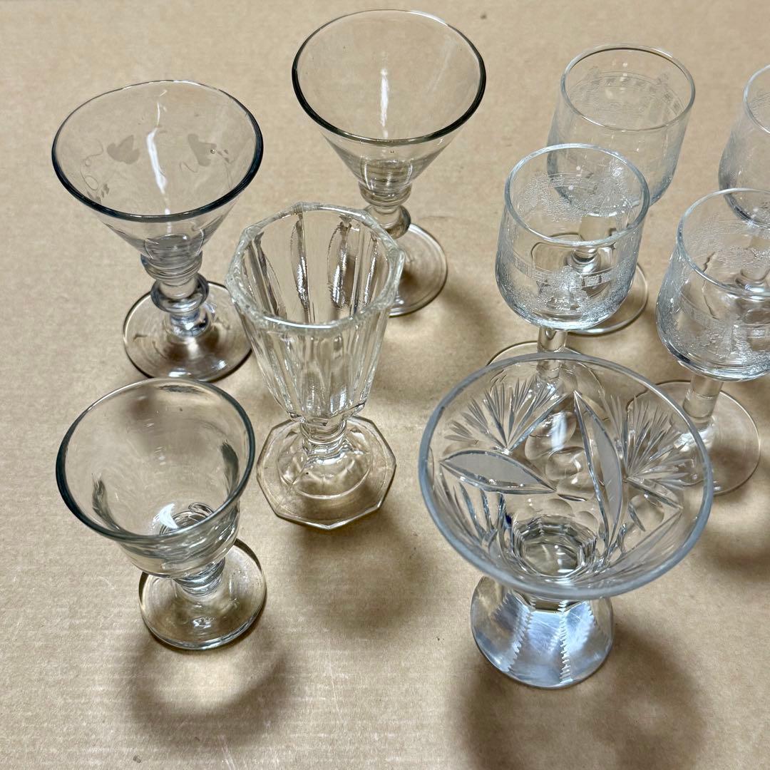 アンティークガラス 昭和レトロ￼￼￼ リキュール盃 杯 明治 和ガラス 11点
