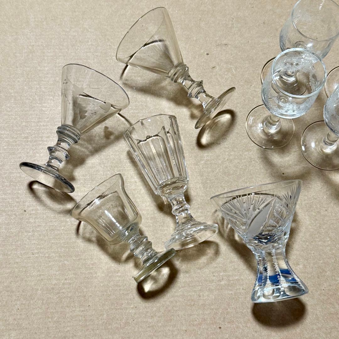 アンティークガラス 昭和レトロ￼￼￼ リキュール盃 杯 明治 和ガラス 11点