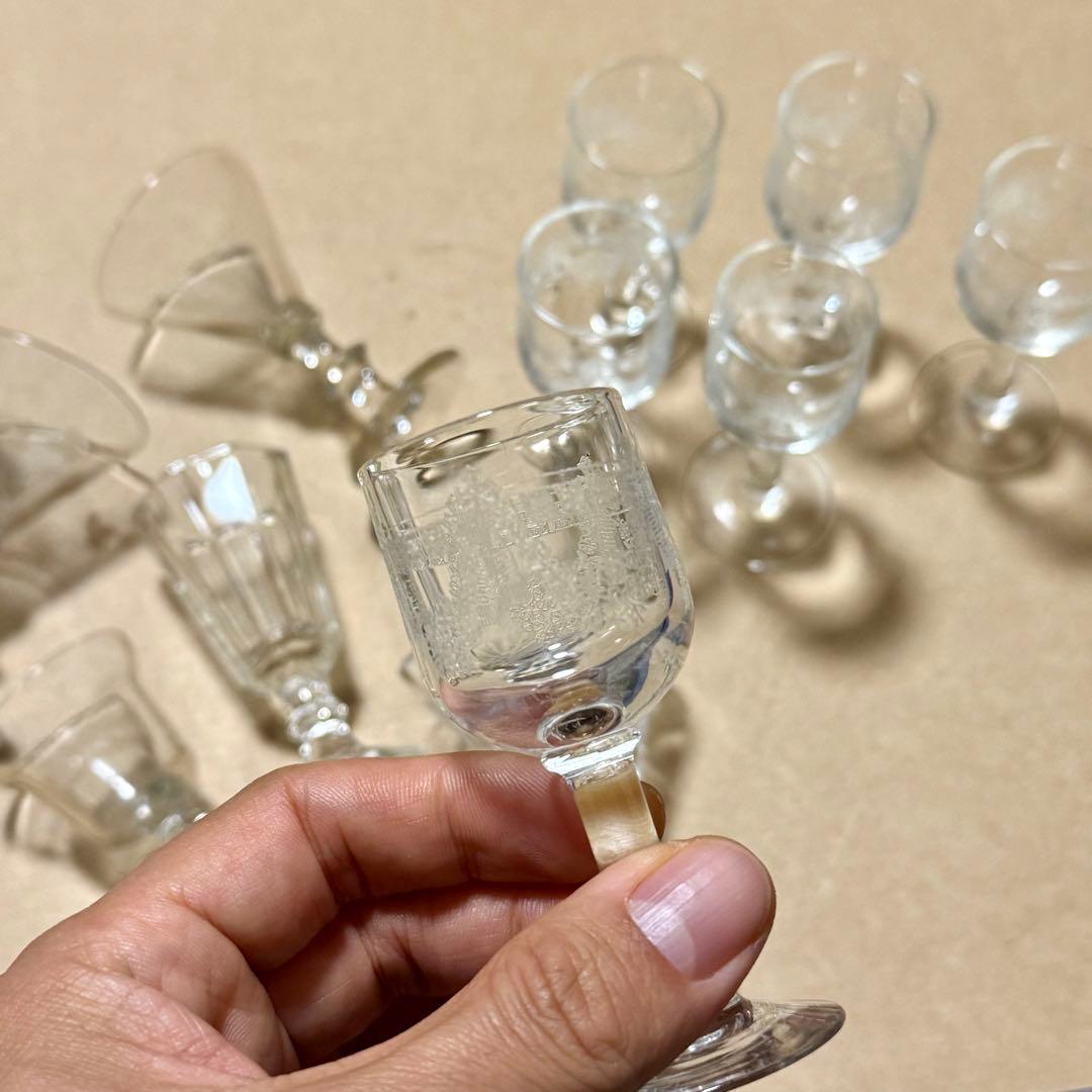 アンティークガラス 昭和レトロ￼￼￼ リキュール盃 杯 明治 和ガラス 11点