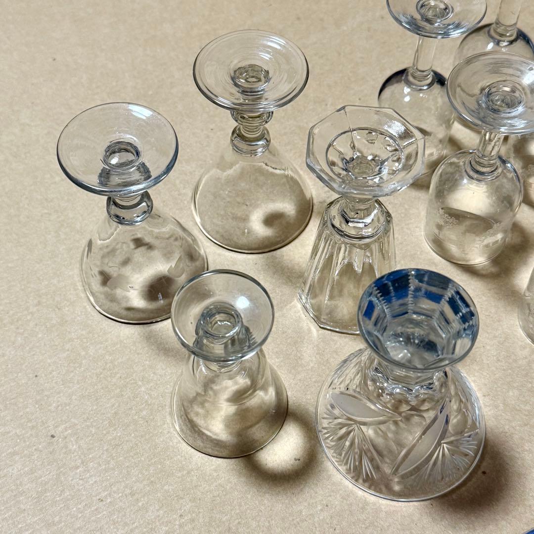 アンティークガラス 昭和レトロ￼￼￼ リキュール盃 杯 明治 和ガラス 11点