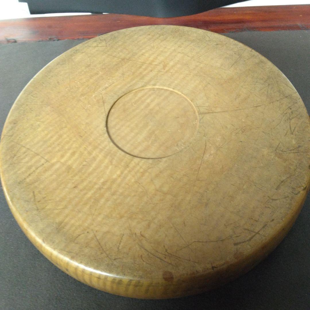 丸盆　くり抜き木工品　虎杢目