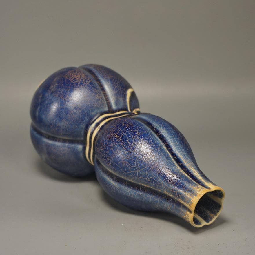 宋代柴窯藍釉葫蘆瓶　陶器　花瓶　飾り壺