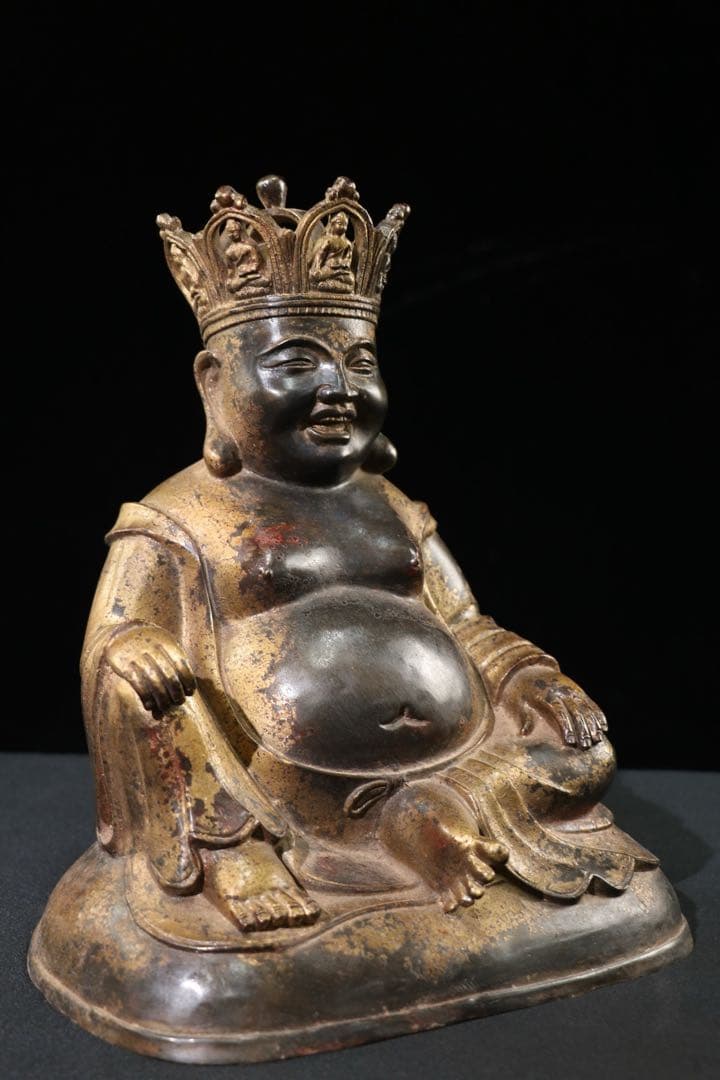 旧蔵珍蔵　仏像　開運仏　笑仏　 純銅製　アンティーク　置物　時代物　本物保証