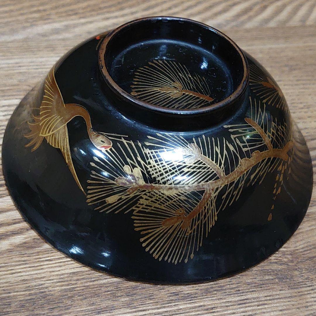 昔の吸物椀9客セット「あA13 漆器 蒔絵 鶴 松 明治 大正 昭和 江戸」
