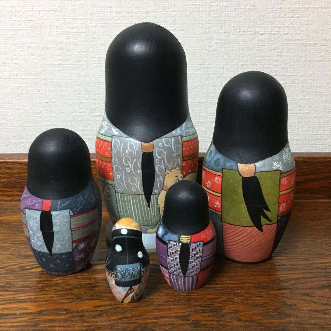 ひな祭りセール♪ロシア雑貨☆着物マトリョーシカ(5P)和風猫ボボワ作オマケ付き♪