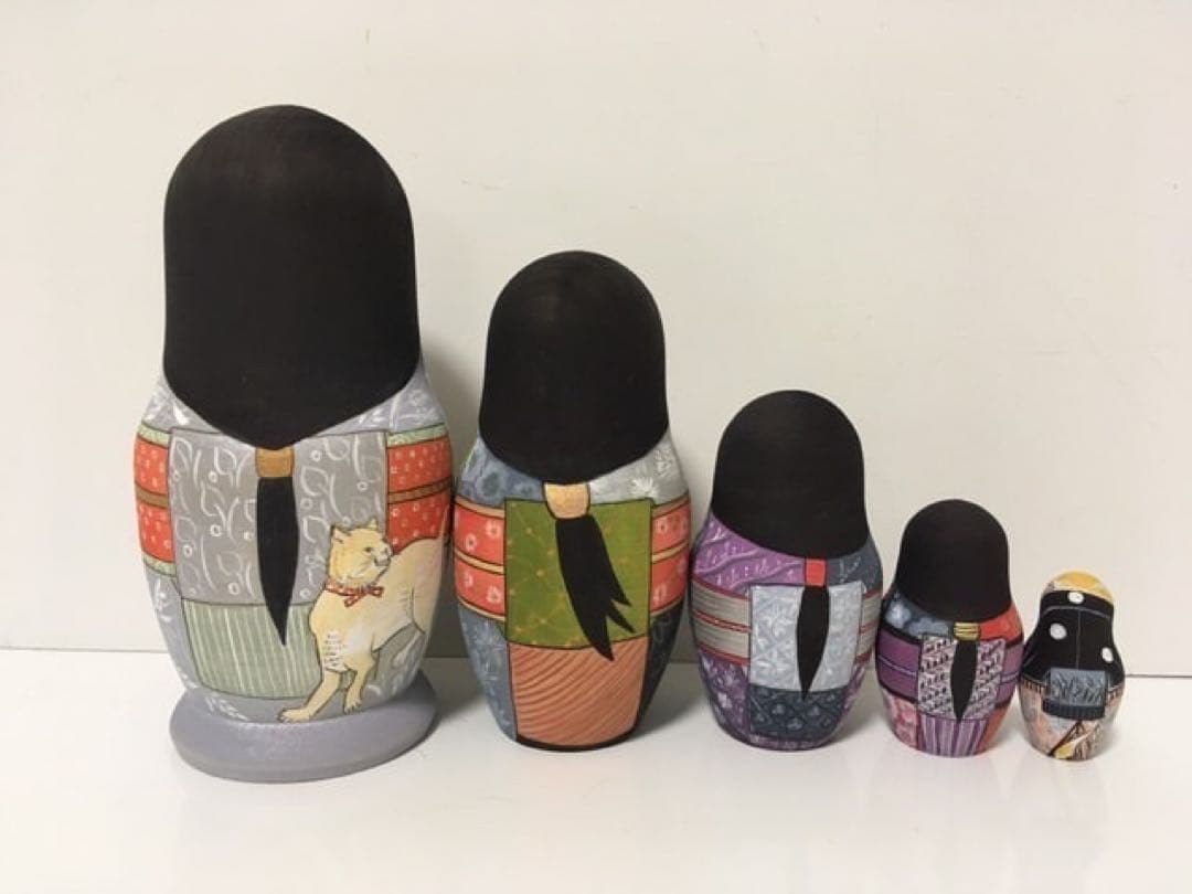 ひな祭りセール♪ロシア雑貨☆着物マトリョーシカ(5P)和風猫ボボワ作オマケ付き♪