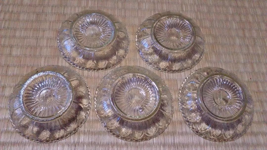 ５枚セット 型吹きガラス 明治 鉛ガラス 皿
