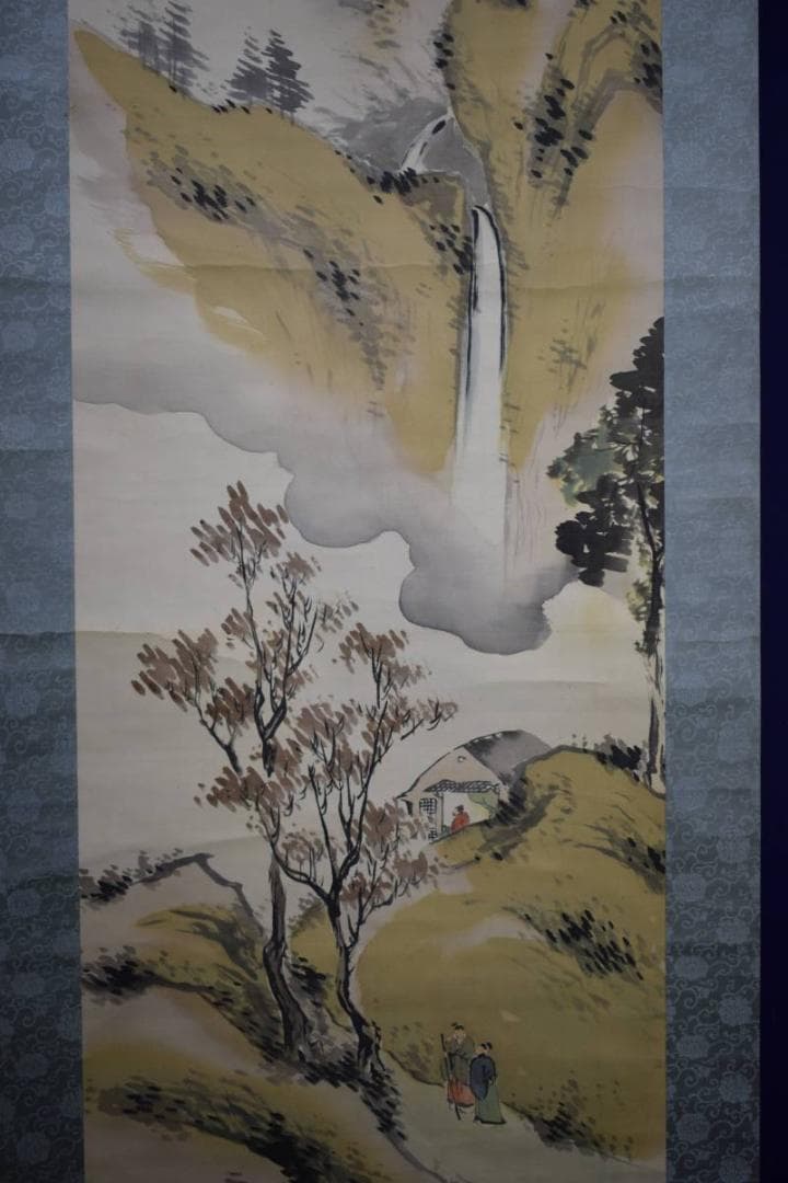 真作/福田浩湖/秋景山水人物図/桐共箱付/布袋屋掛軸HD-947