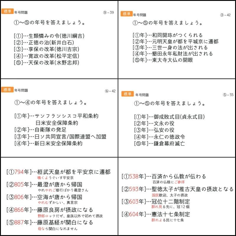 中学受験　歴史　暗記カード　中学入試　予習シリーズ　コアプラス