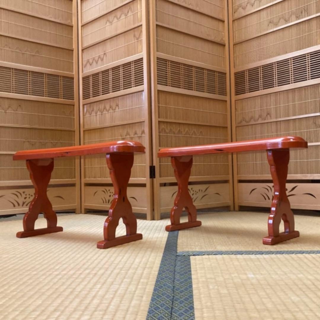 脇息 肘掛け 肘置き 朱色 根来塗 2点 和風 旅館 家具 古道具 昭和 レトロ