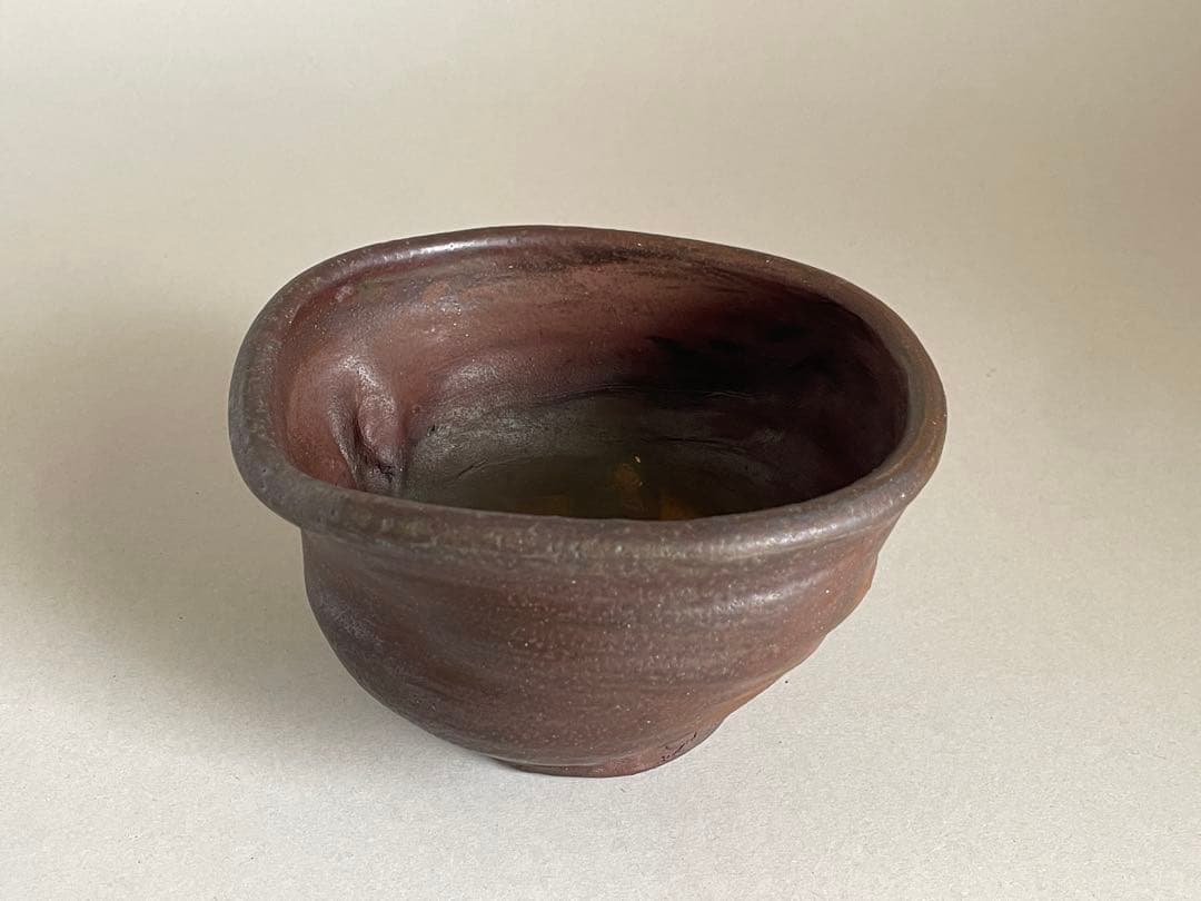 島武己(武巳) 茶碗 お碗 共箱付き やちむん 焼締め 茶道具　検索:國吉清尚
