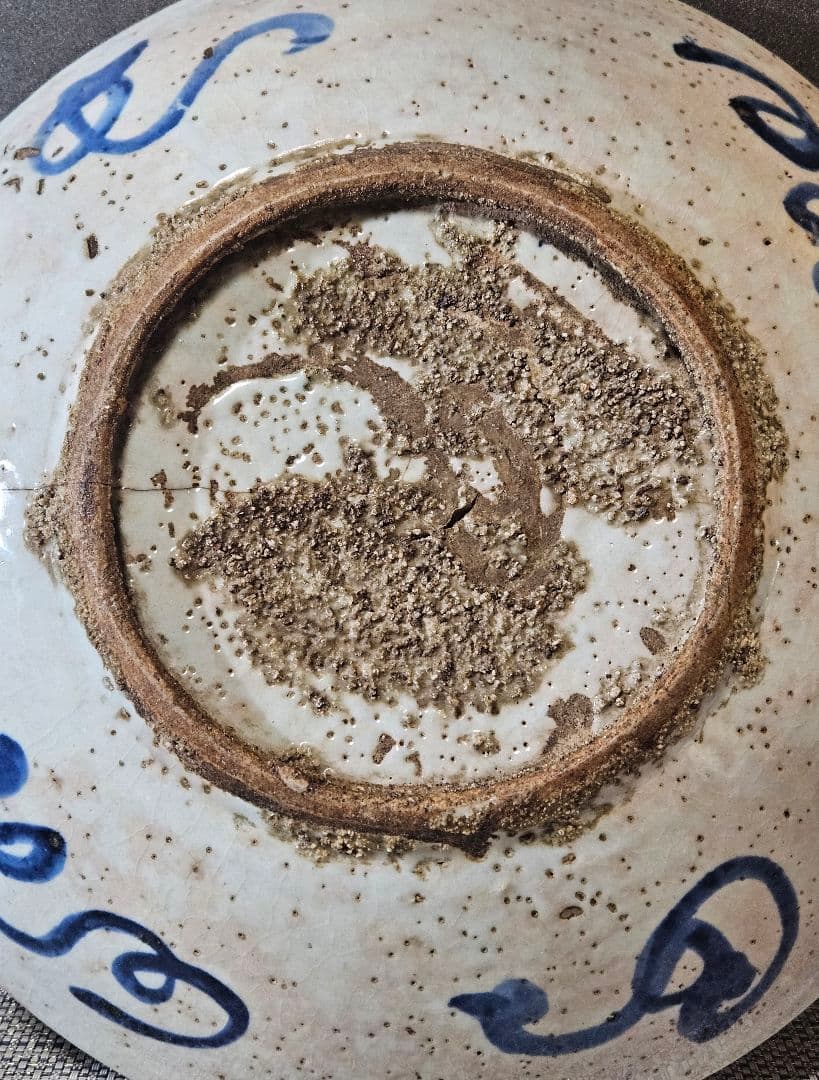 中国古陶磁　明代　17世紀前期　双鳳凰図　呉須鉢　古染付　大皿　大鉢33.3cm
