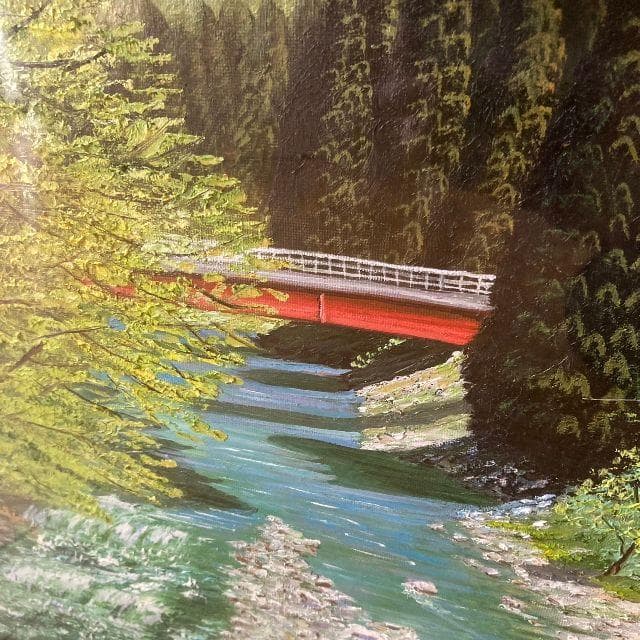 北川照生 画伯作　根尾の清流　肉筆 油彩画 15号 直筆サイン入り 大型 額装