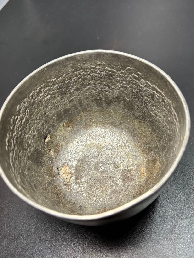 【希少品】生錫 京原田請合 アンティーク 骨董品 金属工芸 湯呑み