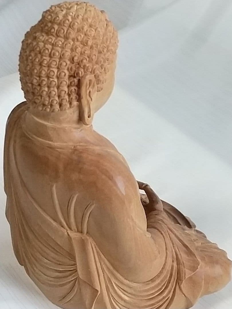 釈迦如来坐像 3寸 #333 像のみ 金彩無 お釈迦さま ◆白檀 木彫 仏像