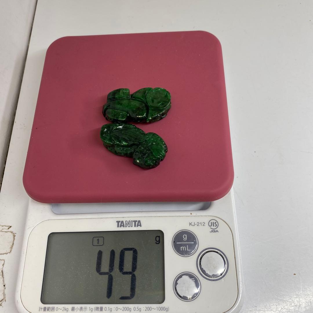 本翡翠　獅子筆架一対　49g 東Y7-0212ア㉜タトチ