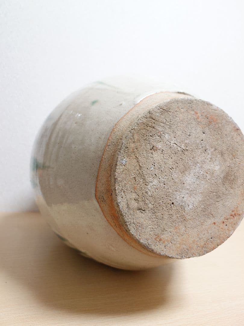 信楽焼？茶壺 大壺 すだれ壺 ストライプ柄 明治 アンティーク 骨董 中古品