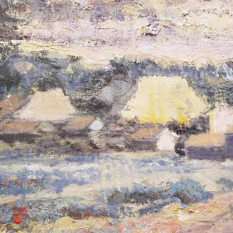 平田國廣『晩秋山村』10号 風景画 油彩 油絵 絵画 肉筆 額装