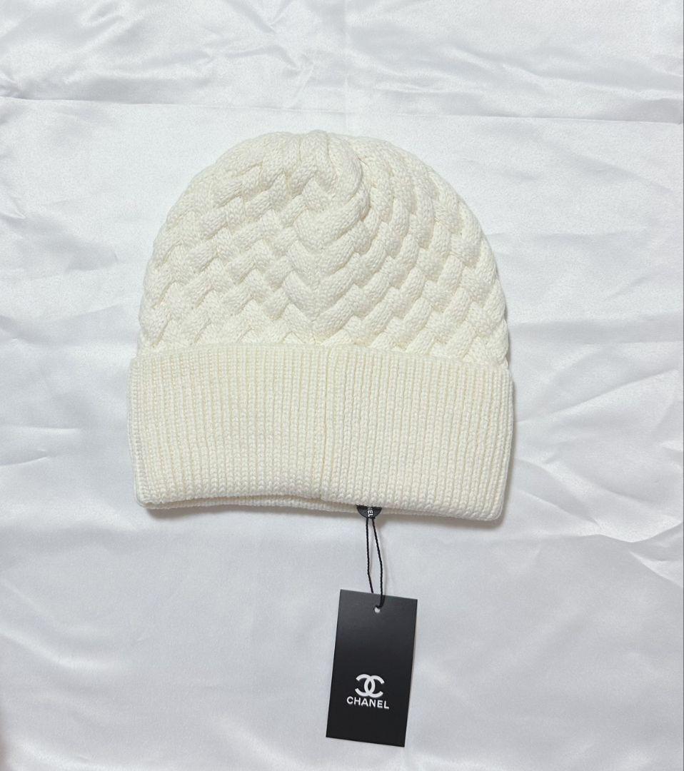 CHANEL ホワイト ニット帽 新品タグ付き