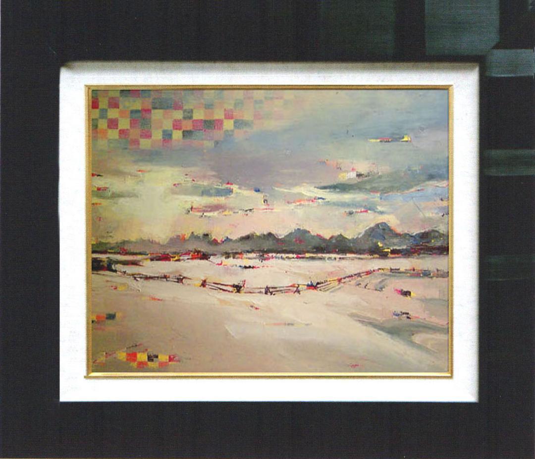 油絵 菅家令子 絵画インテリア額付(青緑＋金色の枠)uF6-060204 風景雪