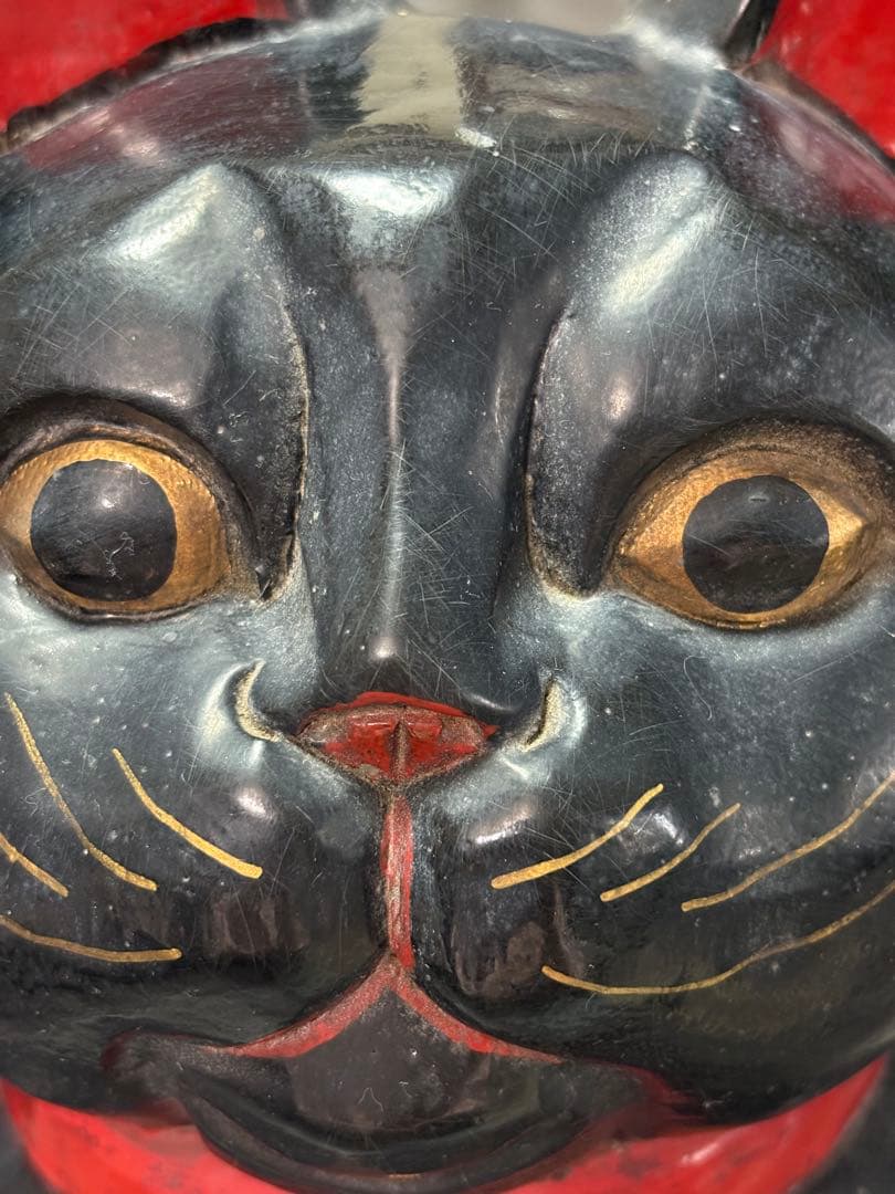 木製　黒の招き猫　置物　レトロ