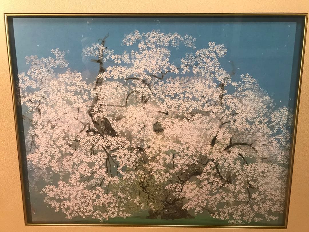 中島千波　「千歳櫻」　岩絵具方式複製画　作品証明シール有り