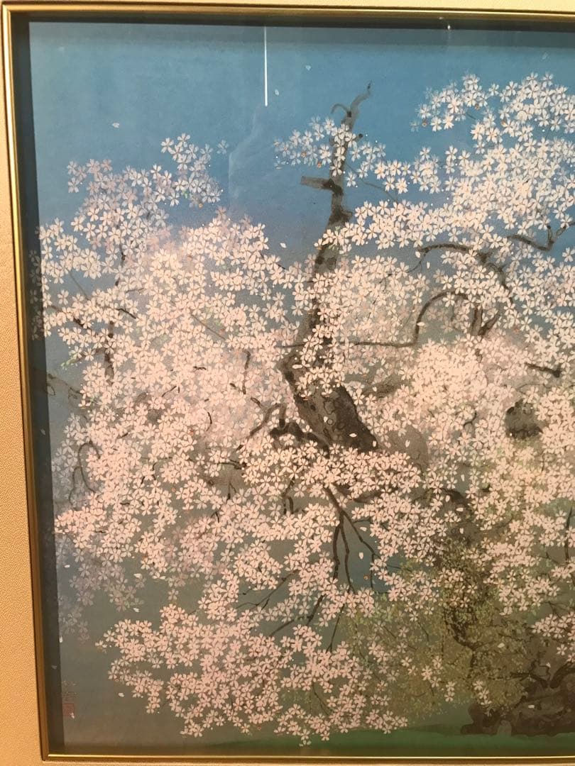 中島千波　「千歳櫻」　岩絵具方式複製画　作品証明シール有り